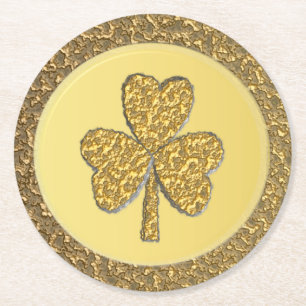 Glückliches Irisches Shamrock-Goldmünze Runder Pappuntersetzer