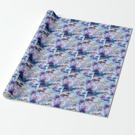 Glückliches Jahr des Pferdes mit Rosen Geschenkpap Geschenkpapier