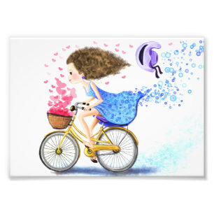 Glückliches junges Mädchen mit Fahrradposter Fotodruck