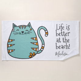 Glückliches Katzen-Name- u. -farbbadetuch Strandtuch