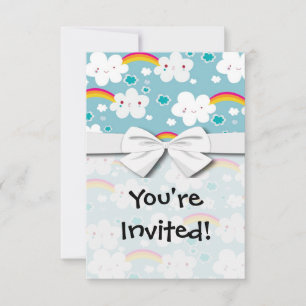 glückliches kawaii Regenbogen- und Wolkenhimmel-Mu Einladung