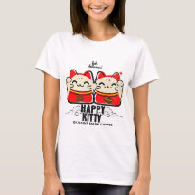 Glückliches Kitty-Kaffee-T-Shirt Süße Glückskatze