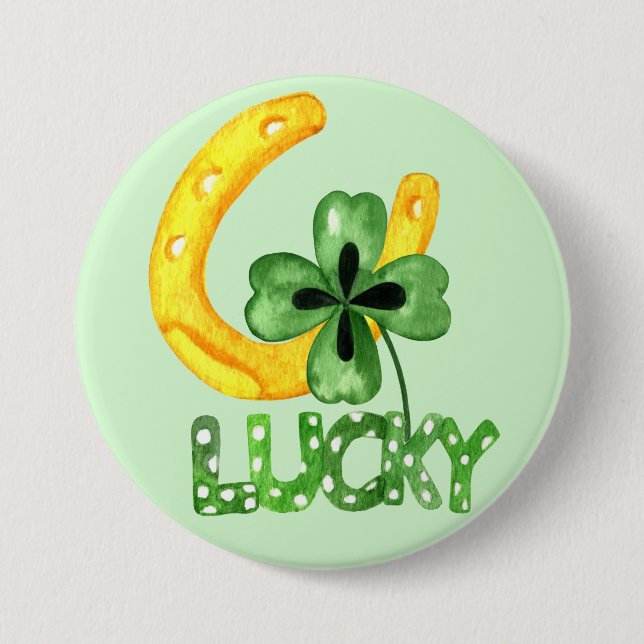 Glückliches Kleeblatt & Horseshoe Button (Vorderseite)