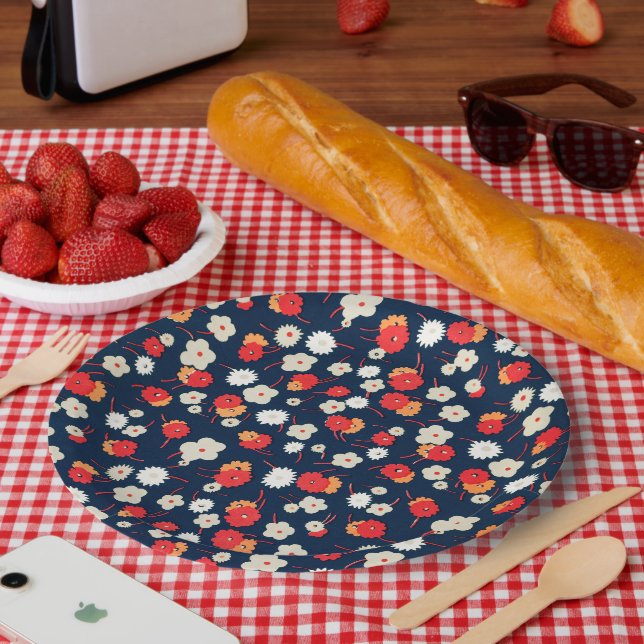 Glückliches Kleines Blumenmuster Pappteller (Picknick)