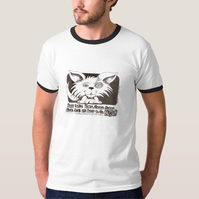 Glückliches kleines Kätzchen ungefähr, zum zu T-Shirt (Vorderseite)