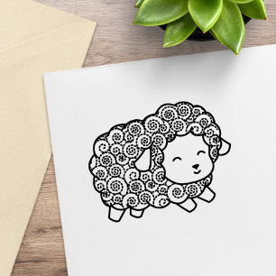 Glückliches kleines Schaf mit lockigem Fell Gummistempel