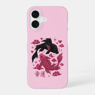 Glückliches Koi Yin-Yang Stickerei | Schwarze & Ro iPhone 16 Hülle