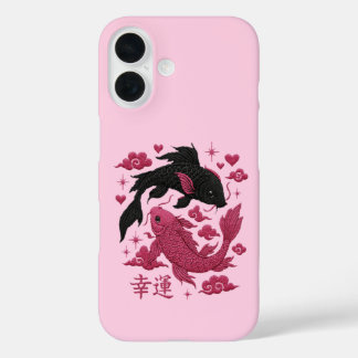 Glückliches Koi Yin-Yang Stickerei | Schwarze & Ro iPhone 16 Hülle