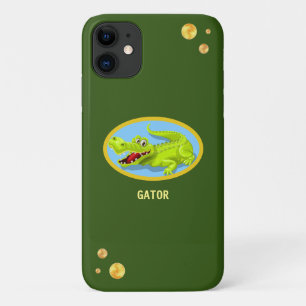 Glückliches Krokodil & goldenes Konfetti auf grüne Case-Mate iPhone Hülle