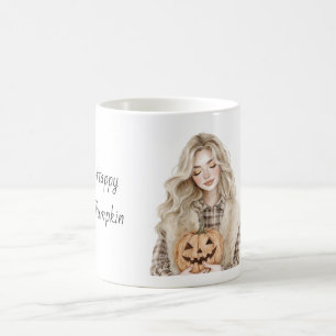 Glückliches Kürbis-Blondes-Mädchen-Halloween Kaffeetasse