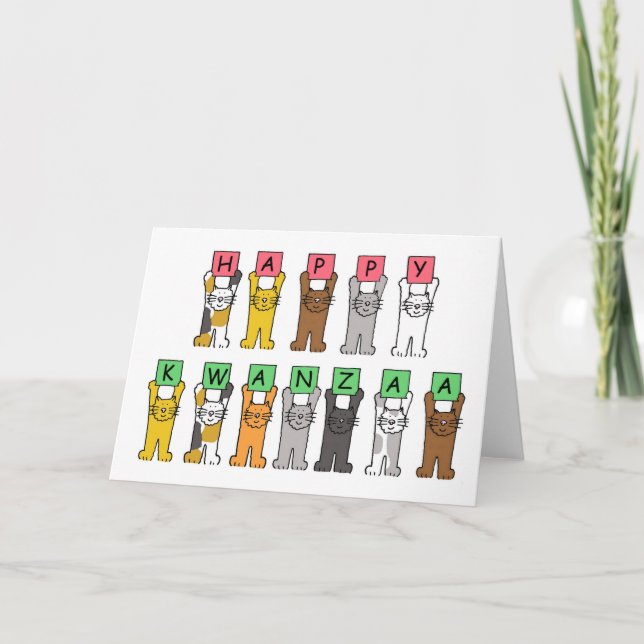 Glückliches Kwanzaa, Cartoon-Katzen Feiertagskarte (Vorderseite)