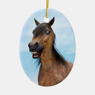 Glückliches lächelndes Braunpferd Keramik Ornament
