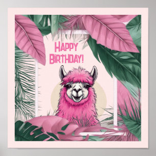 Glückliches lächelndes rosa Lama Poster