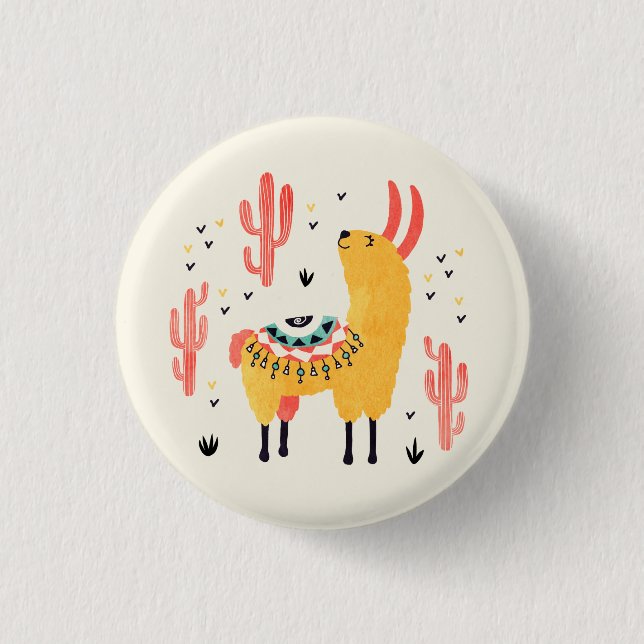 Glückliches Lama mit Kaktus Button (Vorderseite)