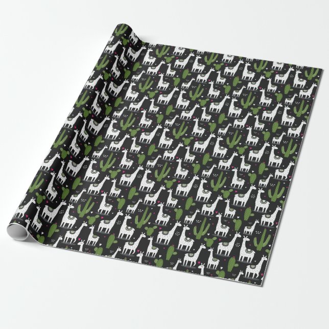 Glückliches Lama-Muster Geschenkpapier (Ungerollt)