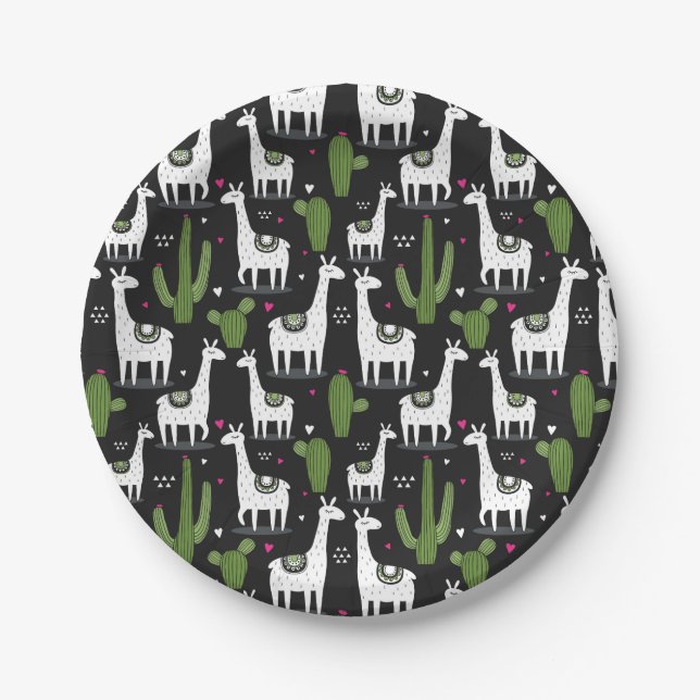 Glückliches Lama-Muster Pappteller (Vorderseite)
