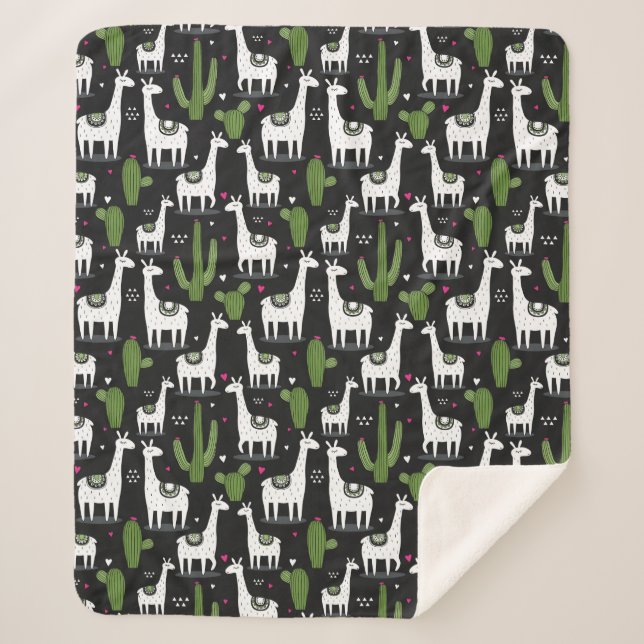 Glückliches Lama-Muster Sherpadecke (Vorderseite)