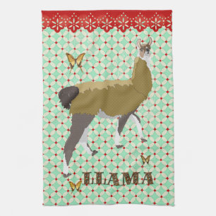 Glückliches Lama-u. Schmetterlings-Retro Küchentuch