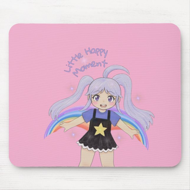 Glückliches Mädchen Handgezeichnete Illustration – Mousepad (Vorne)