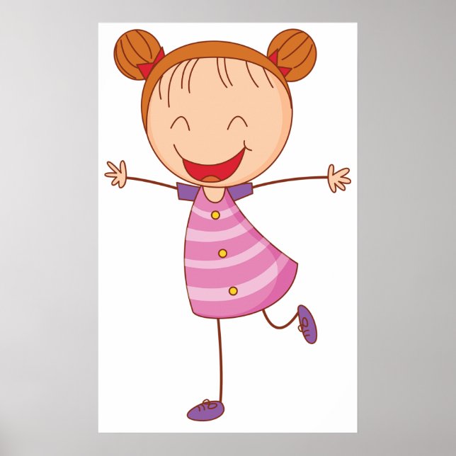 Glückliches Mädchen Stickfigur Ginger Haare Buns Poster (Vorne)