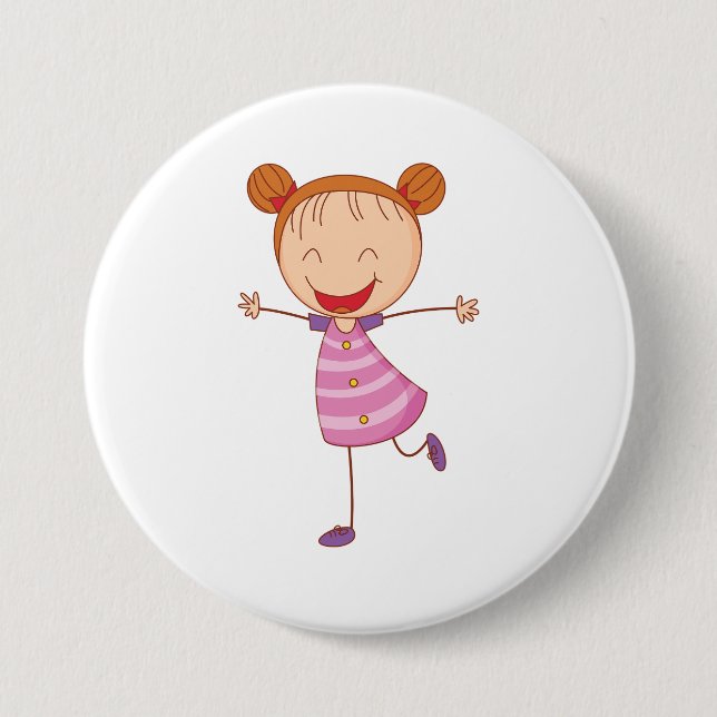 Glückliches Mädchen Stickfigur Oranger Haar Dutt Button (Vorderseite)