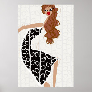 Glückliches Mädchen Tanzen Schwarz Weiß Modeplakat Poster