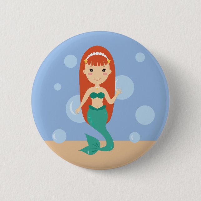 Glückliches Meerjungfrau schwimmen Button (Vorderseite)