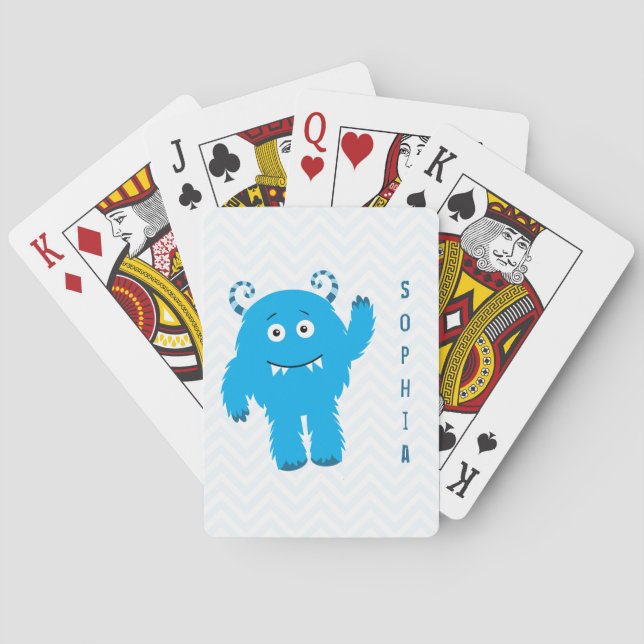 Glückliches Monster mit Vorname, kleines Kind Spielkarten (Rückseite)