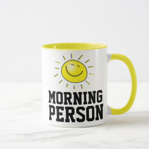 GLÜCKLICHES MORGEN PERSON KAFFEE TASSE