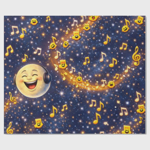 Glückliches musikalisches Mond-Galaxie-Einwickelpa Geschenkpapier
