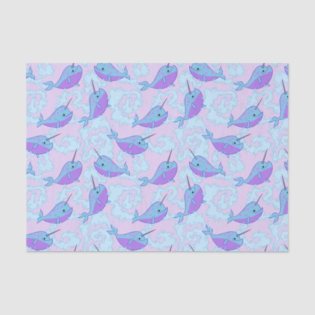 Glückliches Narwhal Muster-Seidenpapier Seidenpapier (Vorderseite)