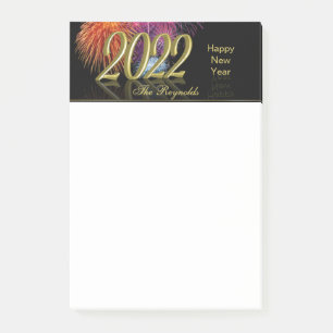Glückliches Neues Jahr 2022 Gold Feuerwerk Post-it Klebezettel