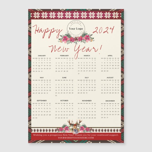 Glückliches neues Jahr 2024 Magnetic Calendar Benu Magnetkarte (Vorderseite)