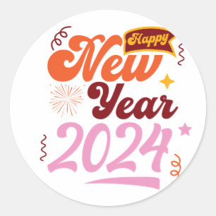 glückliches neues Jahr 2024 Runder Aufkleber