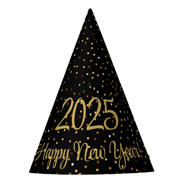 Glückliches neues Jahr 2025 Gold Confetti Partyhütchen (Vorderseite)