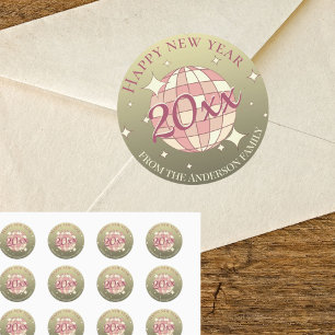 Glückliches neues Jahr 2025 Gold pink Runder Aufkleber
