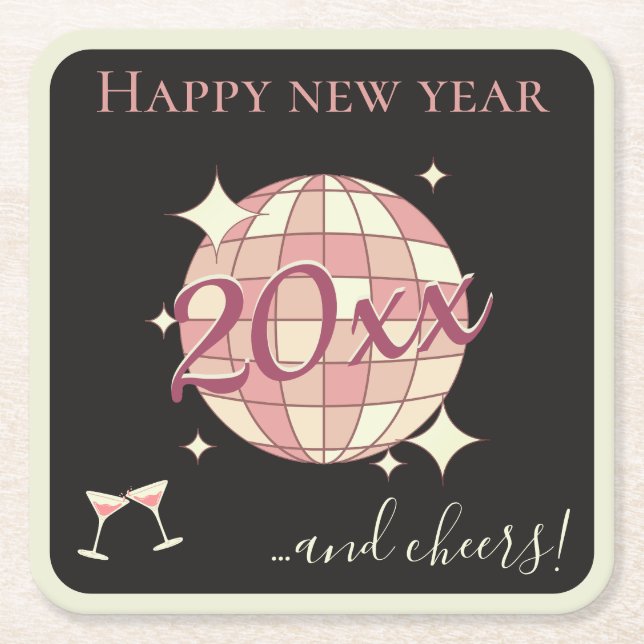 Glückliches neues Jahr 2025 Jahre Schwarzer Disco- Rechteckiger Pappuntersetzer (Vorderseite)