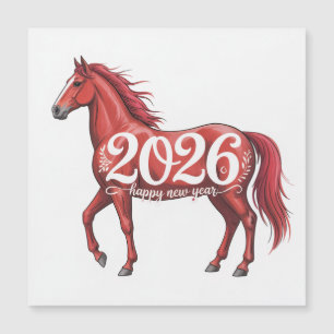 Glückliches Neues Jahr 2026 Karte Rotes Pferd Illu