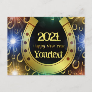 glückliches neues Jahr, goldener Text 2021, person Postkarte