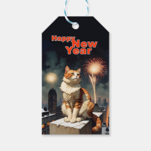 Glückliches Neues Jahr Katze Geschenkanhänger