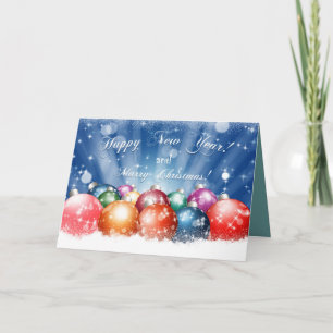 Glückliches neues Jahr und frohe Weihnachtsbaubles Karte