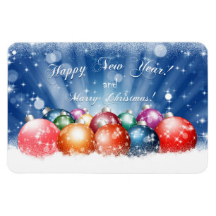 Glückliches neues Jahr und frohe Weihnachtsbaubles Magnet