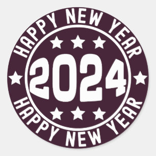 GLÜCKLICHES NEUJAHR 2024 RUNDER AUFKLEBER