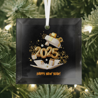 GLÜCKLICHES NEUJAHR 2025 ORNAMENT AUS GLAS