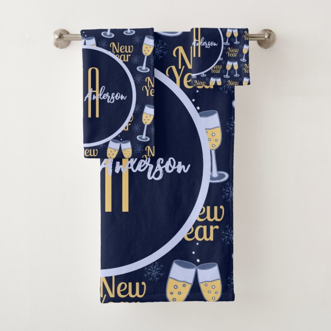 GLÜCKLICHES NEUJAHR & WEINCHRISTMAS CUSTOM MONOGRA BADHANDTUCH SET (Insitu)