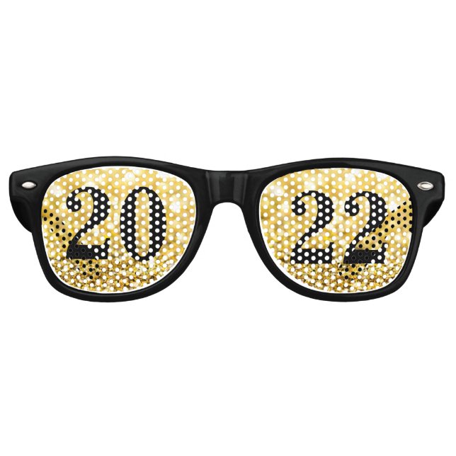 Glückliches New Year Gold Glitzer 2022 Glam Party Partybrille (Vorderseite)
