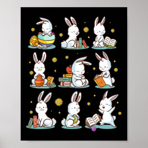 Glückliches Osterbuch Kaninchen beim Lesen, Bücher Poster