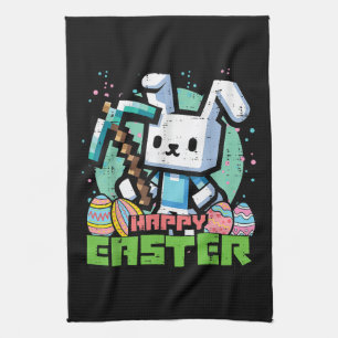 Glückliches Osterhase Pixel Spiel  Geschirrtuch