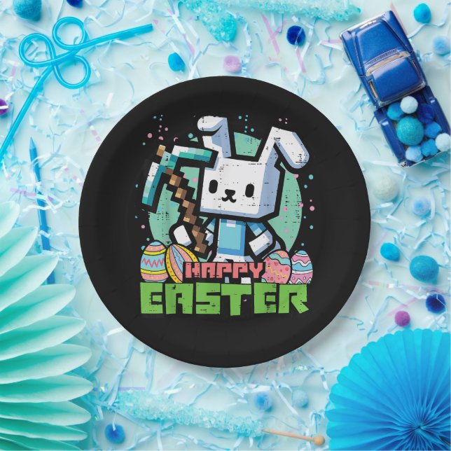 Glückliches Osterhase Pixel Spiel  Pappteller (Party)