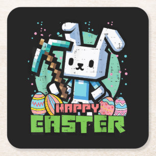 Glückliches Osterhase Pixel Spiel  Rechteckiger Pappuntersetzer